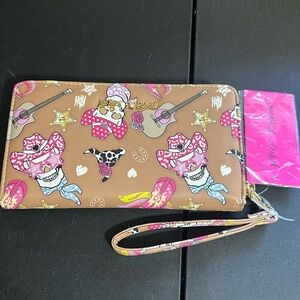 Betsey Johnson Western Cowgirl Skull Brown & Pink Wristlet Wallet
